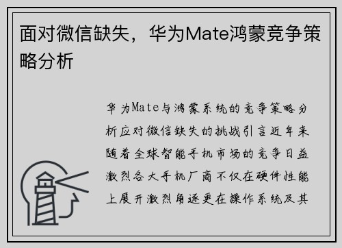 面对微信缺失，华为Mate鸿蒙竞争策略分析